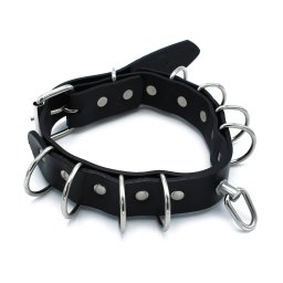Kiotos Leather Collar Multi-D-Rings Black