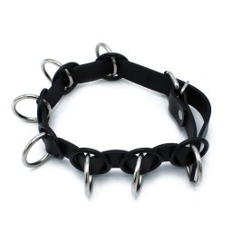 Kiotos Leather Collar with 7 Statement Rings Black