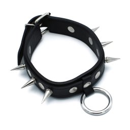 Kiotos Leather Spiked Collar with O-Ring Black