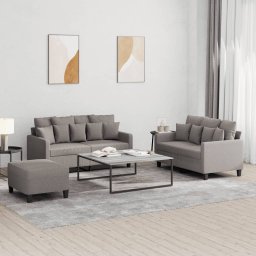 Set de canapea cu perne, 3 piese, gri taupe, material textil GartenMobel Dekor