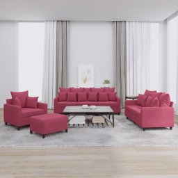 Set canapele cu perne, 4 piese, rosu vin, catifea GartenMobel Dekor