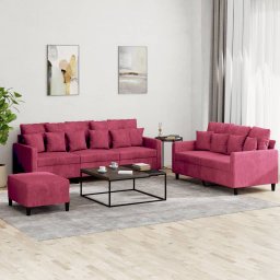 Set canapea cu perne, 3 piese, rosu vin, catifea GartenMobel Dekor