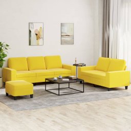 Set de canapele, 3 piese, galben deschis, textil GartenMobel Dekor