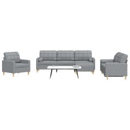 Set canapele cu taburet si perne, 4 piese, gri deschis, textil GartenMobel Dekor