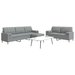 Set canapele cu taburet si perne, 3 piese, gri deschis, textil GartenMobel Dekor