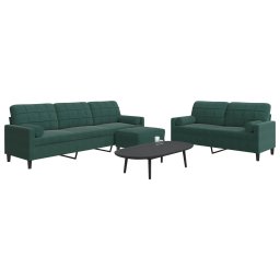 Set canapele cu perne/rulouri, 3 piese, verde închis, catifea GartenMobel Dekor