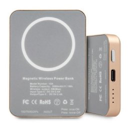 Acumulator extern wireless Guess, 3000mAh, 5W, Magsafe, 1xUSB-C, Indicator baterie, Auriu