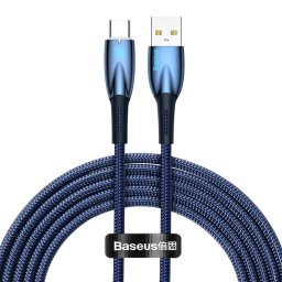 Cablu Date si Incarcare USB-A - USB-C Baseus Glimmer Series, 100W, 2m, Albastru CADH000503