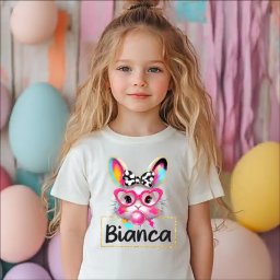 Tricou personalizat de Paste pentru copii , model iepuras colorat cu nume