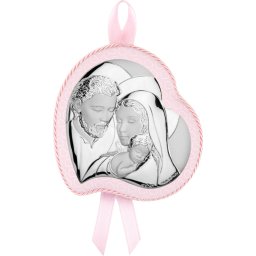 Icoana argintata Sfanta Familie Inima Rama Roz (Dimensiune icoana: 9 x 9,5 cm)