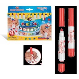 Set 12 markere lavabile, cu 12 stampile diverse forme, cutie carton, CARIOCA Stamp markers