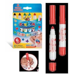 Set 6 markere lavabile, cu 6 stampile diverse forme, cutie carton, CARIOCA Stamp markers