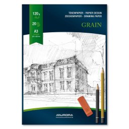 Bloc desen A3, 20 file - 120g/mp, AURORA Grain - carton alb