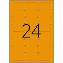 Accesorii birotica Etichete color autoadezive, 24/A4, 70 x 37mm, 25 coli/top, TANEX - orange fluorescent