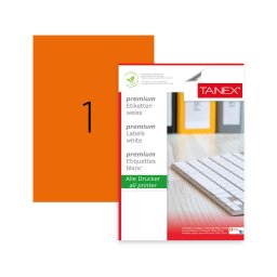 Accesorii birotica Etichete color autoadezive, 1/A4, 210 x 297mm, 25 coli/top, TANEX - orange fluorescent