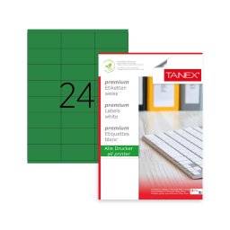 Accesorii birotica Etichete color autoadezive, 24/A4, 64 x 34mm, 25 coli/top, TANEX - verde fluorescent