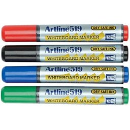 Marker pentru tabla de scris ARTLINE 519 - Dry safe ink, varf tesit 2.0-5.0mm, 4 culori/set