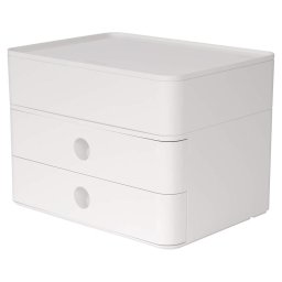 Accesorii birotica Suport cu 2 sertare + cutie ustensile HAN Allison Smart Box Plus - alb snow