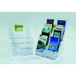 Accesorii birotica Display plastic pentru brosuri, de birou/perete, 4 x A4-portrait, KEJEA - transparent