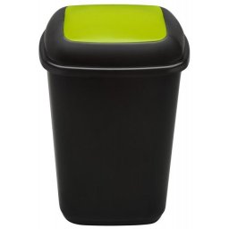 Cos plastic reciclare selectiva, capacitate 90l, PLAFOR Quatro - negru cu capac verde - sticla