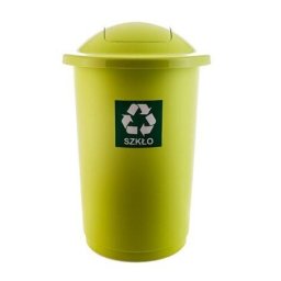 Cos plastic reciclare selectiva, capacitate 50l, PLAFOR Top - verde cu capac verde - sticla