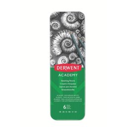 Creioane Grafit 3B-2H DERWENT Academy, cutie metalica, 6 buc/set, negru