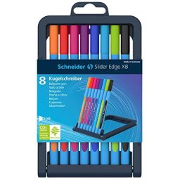 Pix SCHNEIDER Slider Edge XB, rubber grip, varf 1.4mm, 8 culori/set - (N,R,A,V,Or,Vi,Roz,Bleu)