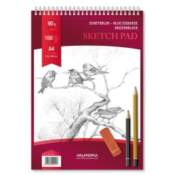 Bloc desen cu spirala, A4, 100 file - 90g/mp, pentru schite creion, AURORA Esquisse - hartie alba