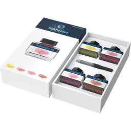 Set cerneala pastel SCHNEIDER, cutie cadou, 4 x 15ml lemon cake, blush, rose, cognac + 1 convertor