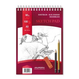 Articole pentru scoala Bloc desen cu spirala, A5, 100 file - 90g/mp, pentru schite creion, AURORA Esquisse - hartie alba