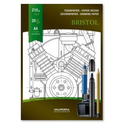 Articole pentru scoala Bloc desen A4, 20 file - 210g/mp, pentru schite creion/marker, AURORA Bristol - carton alb
