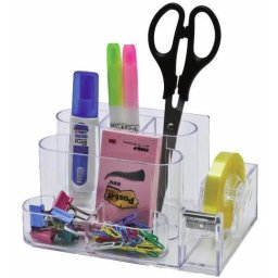 Accesorii birotica Suport plastic pentru accesorii de birou, 7 compartimente, 168 x 78mm, KEJEA - transparent