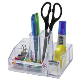 Accesorii birotica Suport plastic pentru accesorii de birou, 8 compartimente, 148 x 87mm, KEJEA - transparent