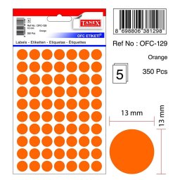 Accesorii birotica Etichete autoadezive color, D13 mm, 350 buc/set, TANEX - orange