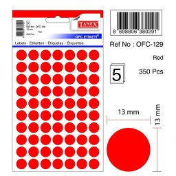 Accesorii birotica Etichete autoadezive color, D13 mm, 350 buc/set, TANEX - rosu