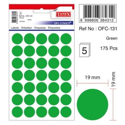 Accesorii birotica Etichete autoadezive color, D19 mm, 175 buc/set, TANEX - verde