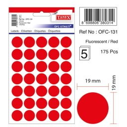 Accesorii birotica Etichete autoadezive color, D19 mm, 175 buc/set, TANEX - rosu