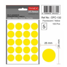 Accesorii birotica Etichete autoadezive color, D25 mm, 100 buc/set, TANEX - galben