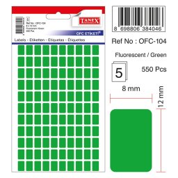 Accesorii birotica Etichete autoadezive color, 8 x 12 mm, 550 buc/set, TANEX - verde fluorescent