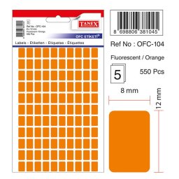 Accesorii birotica Etichete autoadezive color, 8 x 12 mm, 550 buc/set, TANEX - orange fluorescent