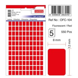 Accesorii birotica Etichete autoadezive color, 8 x 12 mm, 550 buc/set, TANEX - rosu fluorescent