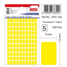 Accesorii birotica Etichete autoadezive color, 8 x 12 mm, 550 buc/set, TANEX - galben fluorescent