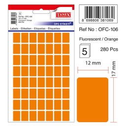 Accesorii birotica Etichete autoadezive color, 12 x 17 mm, 280 buc/set, TANEX - orange fluorescent