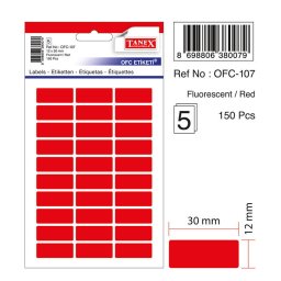 Accesorii birotica Etichete autoadezive color, 12 x 30 mm, 150 buc/set, TANEX - rosu fluorescent