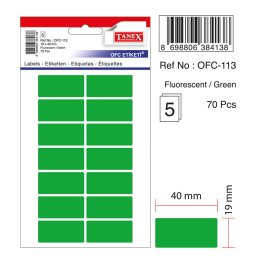 Accesorii birotica Etichete autoadezive color, 19 x 40 mm, 70 buc/set, TANEX - verde fluorescent