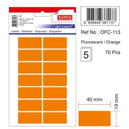 Accesorii birotica Etichete autoadezive color, 19 x 40 mm, 70 buc/set, TANEX - orange fluorescent