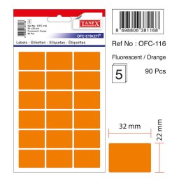 Accesorii birotica Etichete autoadezive color, 22 x 32 mm, 90 buc/set, TANEX - orange fluorescent