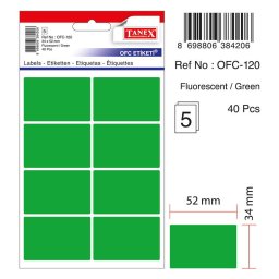 Accesorii birotica Etichete autoadezive color, 34 x 52 mm, 40 buc/set, TANEX - verde fluorescent