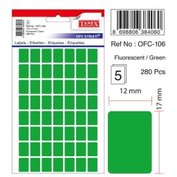 Accesorii birotica Etichete autoadezive color, 12 x 17 mm, 280 buc/set, TANEX - verde fluorescent