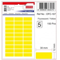 Accesorii birotica Etichete autoadezive color, 12 x 30 mm, 150 buc/set, TANEX - galben fluorescent